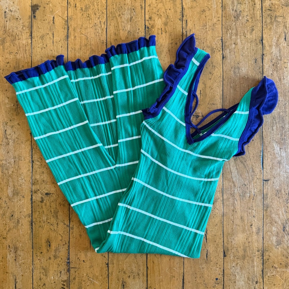 Anthropologie Green and Blue Striped Midi Dress - Picture 2 of 3